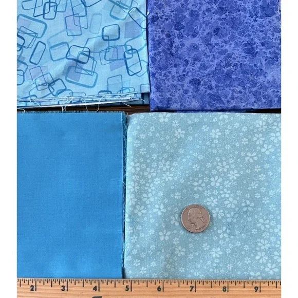 Quilt Craft Fabric Cotton 8 Fat Quarters Blue Turquoise Flowers Abstract Fabrics - Picture 5 of 5
